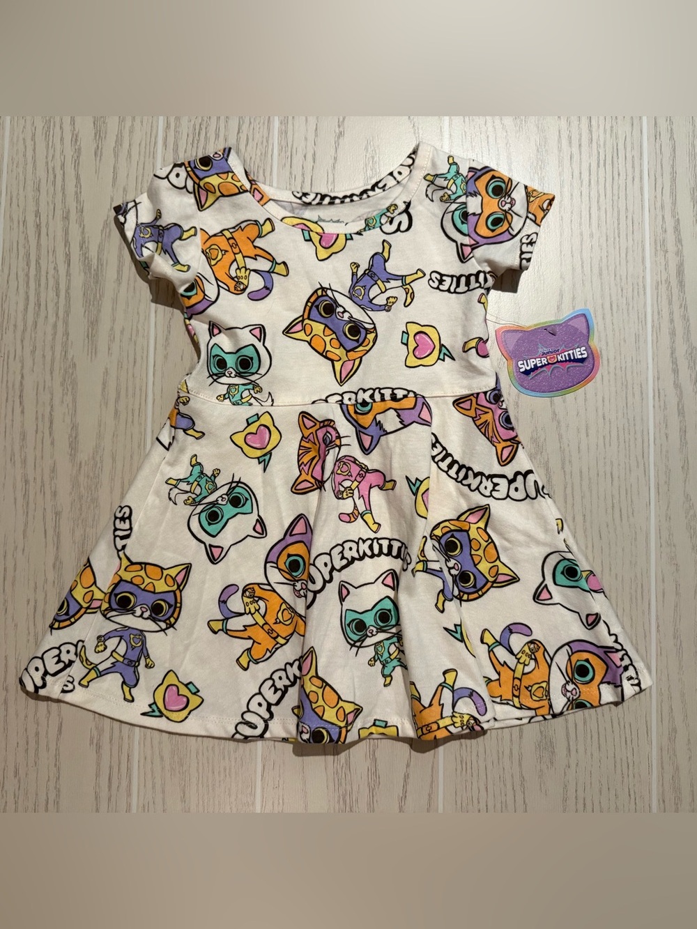 Disney Junior SuperKitties Girls 2T White Cat Print Dress NWT